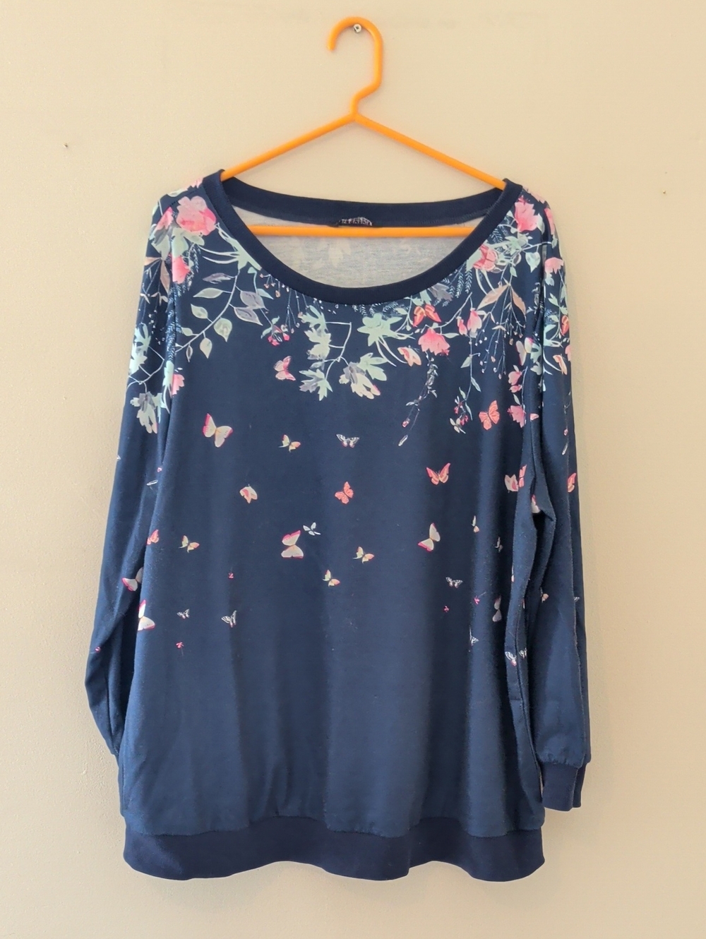 BloomChic Navy Floral & Butterfly Scoop Neck Sweatshirt